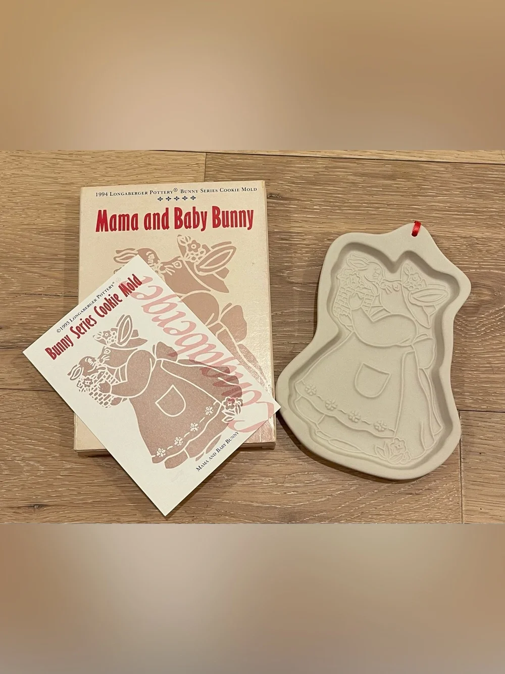 1994 Longaberger Mama & Baby Bunny Cookie Mold Box Booklet USA Vintage